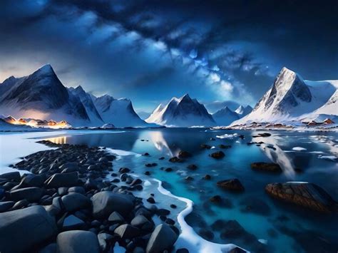 Premium Ai Image Milky Way Above Frozen Sea Coast And Snow Covered