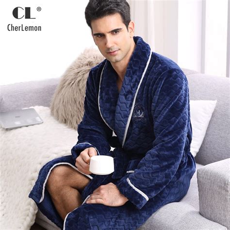 cherlemon winter flannel robe sleepwear thicking mens warm spa bathrobe pajamas male long sleeve