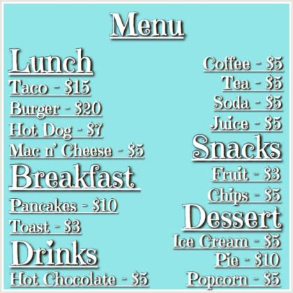 Bloxburg menu id you searching for are available for all of you on this site. Bloxburg Cafe Menu Codes - Kesho Wazo