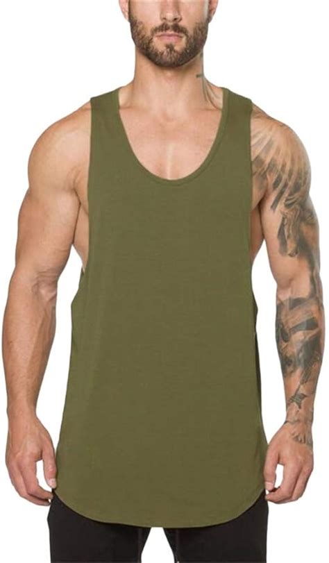 Mens Muscle Gym Workout Tank Tops Casual Low Cut