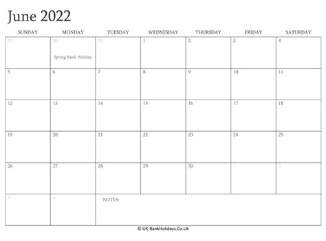 Download June 2022 Editable Uk Calendar With With Holidays