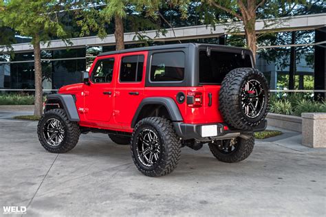 Red Jeep Wrangler With Weld Chasm Black Jeep Wheels Weld Wheels