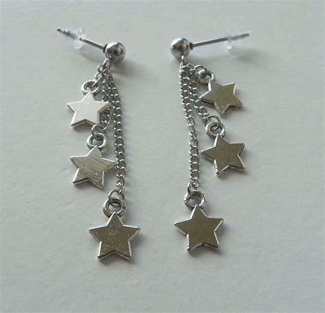 Star Earrings Star Charm Earrings Dangle Earrings Hanging Etsy Stainless Steel Earrings