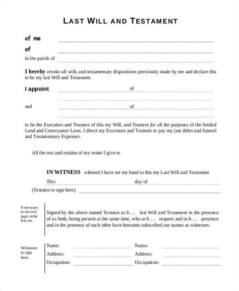 Free Printable Last Will And Testament Forms