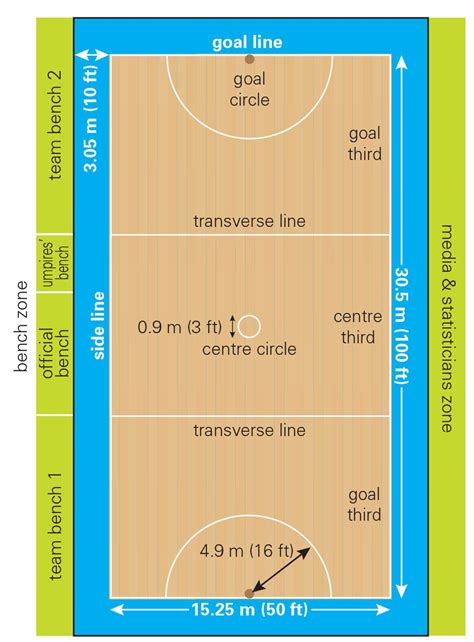 Labeled areas showing problem areas affected by parts of the spine. court-and-related-areas - International Netball Federation