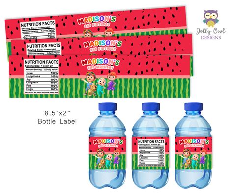 Water Bottle Label For Cocomelon Birthday Party Digital File Jolly