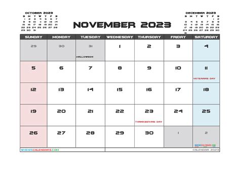 Printable November 2023 Calendar With Holidays 2023 Cool Latest List Of
