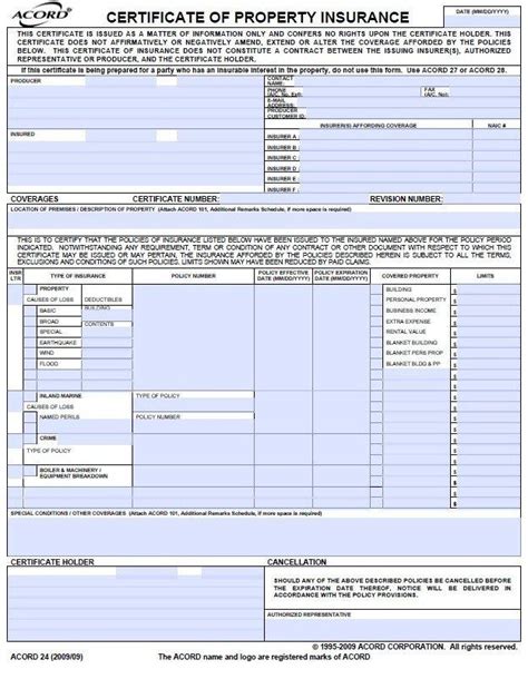Acord Free Printable Pdf Blank Certificate Of Insurance Form