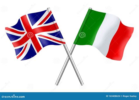 3d Flags Of United Kingdom And Italy Isolated On A White Background