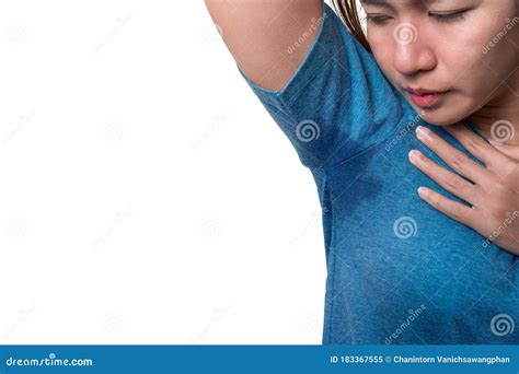 Asian Woman With Hyperhidrosis Sweating Under Armpit Feel Bad With