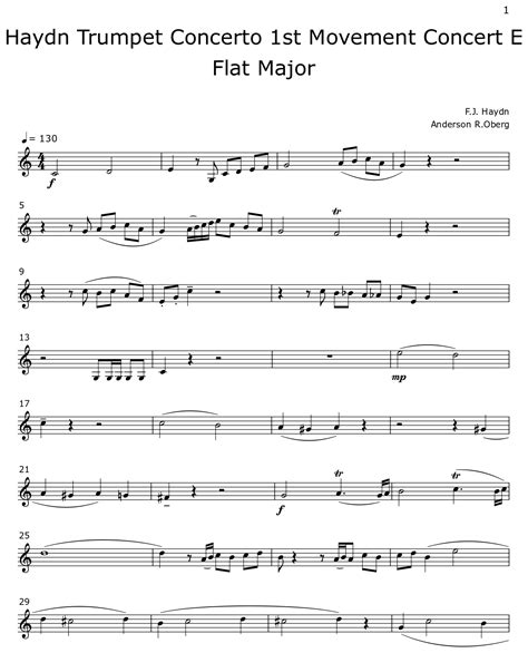 Haydn Trumpet Concerto 1st Movement Concert E Flat Major Sheet Music