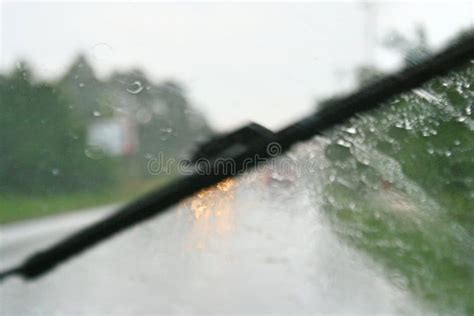 Windshield Wipers From Inside Of Car Season Rain Stock Photo Image