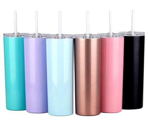 20oz slim tumblers with lids and straws stainless steel double vacuum insulated unbreakable