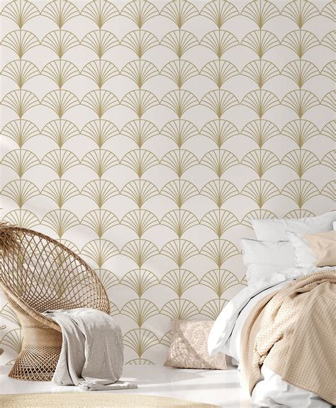 Peel And Stick Wallpaper Home Decor Gold And White Geometric Etsy