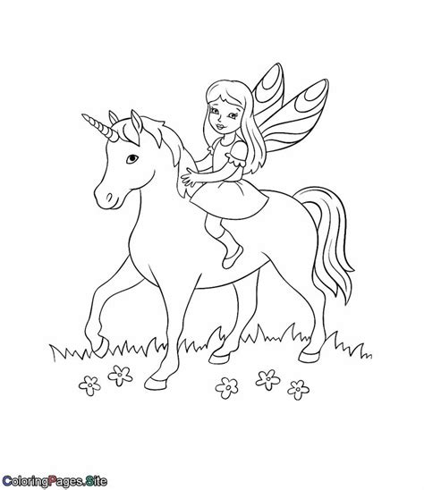 Fairy riding a unicorn coloring page | Unicorn coloring pages, Fairy