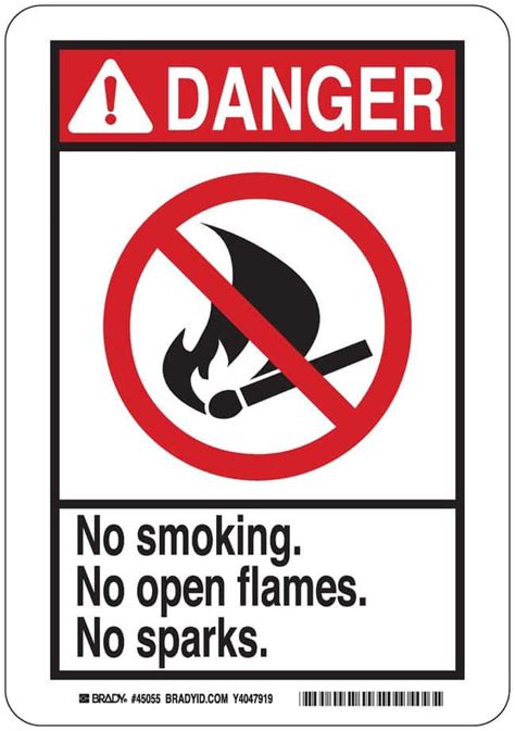 Brady ANSI Z Safety Signs No Smoking No Flames No Sparks Facility