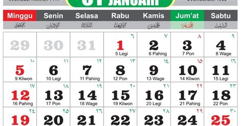 √ Download Kalender Jawa 2020 Pdf Lengkap  Bulan Januari, februari