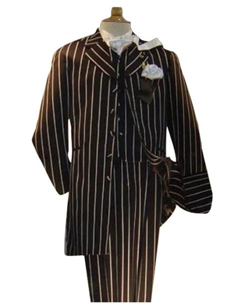 Mens Vested Gangster Bold Pinstripe Zoot Suit In Black Zoot Suit