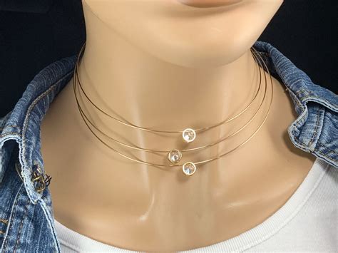 Metal Wire Choker Necklace In Sterling Silver Or Gold Filled Collar