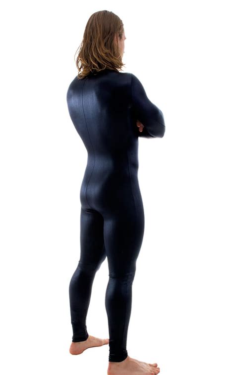 Full Bodysuit Zentai Lycra Spandex Suit For Men In Wet Look Black