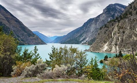 Turquoise Seton Lake Between Mountain Ranges Stock Photo Image Of