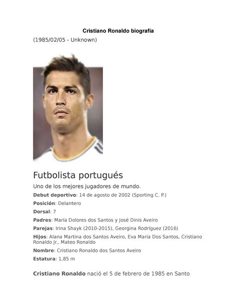 Cristiano Ronaldo Biografía Cristiano Ronaldo Biografía 19850205