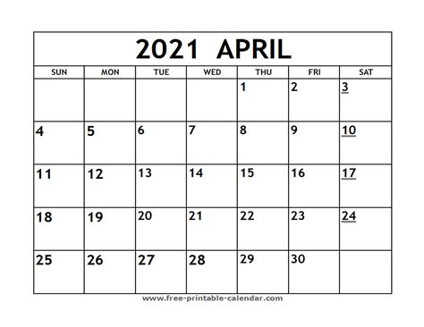 Printable 2021 April Calendar - Free-printable-calendar.com