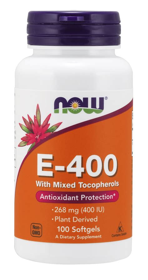 NOW Supplements, Vitamin E-400 IU Mixed Tocopherols, Antioxidant Protection*, 100 Softgels ...