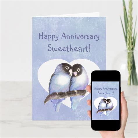Custom Happy Anniversary Sweetheart Blue Lovebirds Card Zazzle