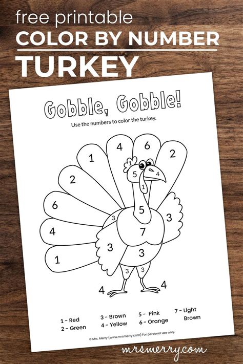 Free Color By Number Turkey Thanksgiving Activities For Kids Mrs