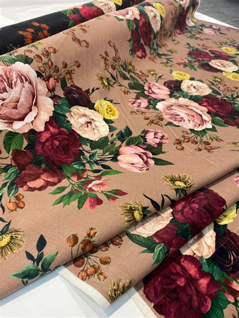 Cotton Velvet Fabric By The Yard With Roses Print Floral Etsy