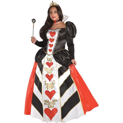 Womens Red Queen Of Hearts Costume Plus Size Dress Tiara Alice In