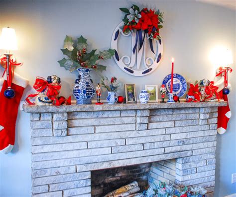 Blue And White Mantel Decor Fall To Christmas Pender And Peony A