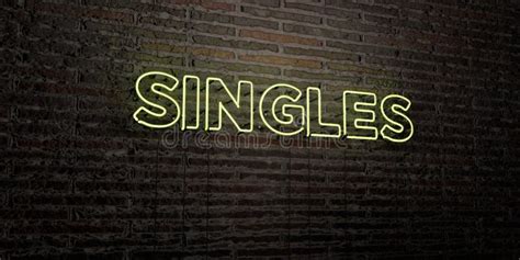 Singles Realistic Neon Sign On Brick Wall Background 3d Rendered Royalty Free Stock Image