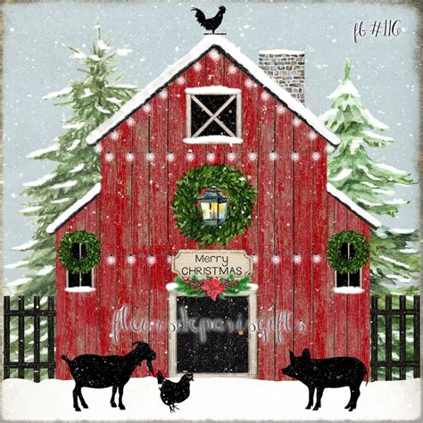 Vintage Christmas Red Farm Barn Country Christmas 1 Print On Etsy