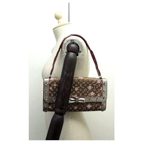 Louis Vuitton Handbag In Monogram Satin Cherry Blossom Murakami Bag Brown Leather Ref 430051