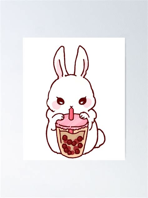 Cute Bunny Drinking Bubble Tea Kawaii Rabbit Easter Poster For Sale