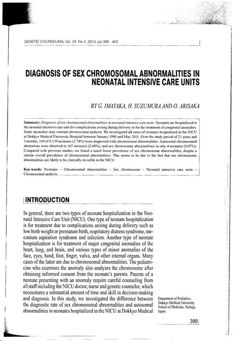 Pdf Diagnosis Of Sex Chromosomal Abnormalities In Neonatal Intensive Care Units