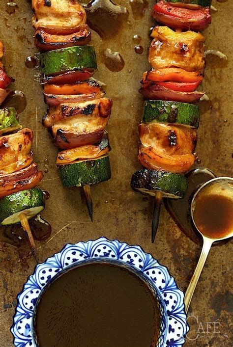 While an indoor grill pan is a wonderful tool, there's just something about . Asian Barbecued Chicken and Veggie Skewers | Recipe ...