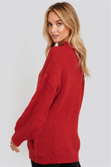 Oversized Cable Knitted Sweater Red Na