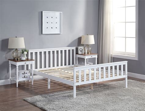Solid Wooden Double Bed Frame In White Home Treats Uk