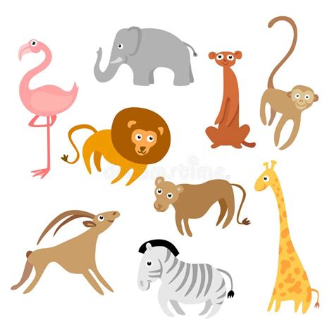 Vector Collection Of Zoo Animals Set Of Cute Cartoon Animals Stock