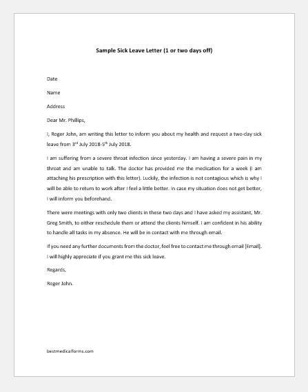 Letter To Request Day Off From Work