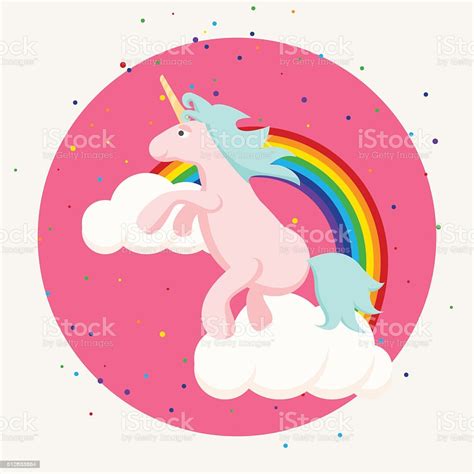Cute Happy Unicorn And Rainbow Clouds Tshirt Design Stock Vector Art