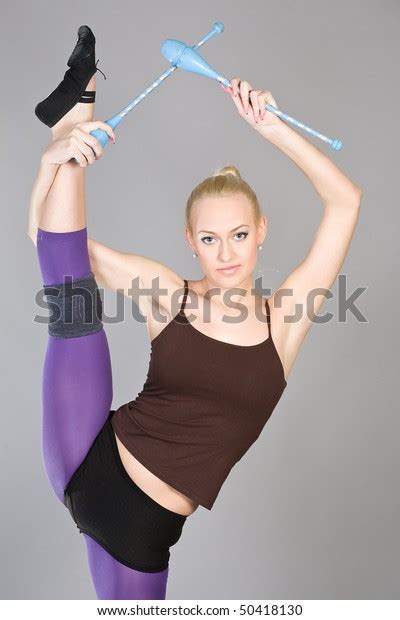 Young Beautiful Gymnast Sports Maces Stock Photo 50418130 Shutterstock