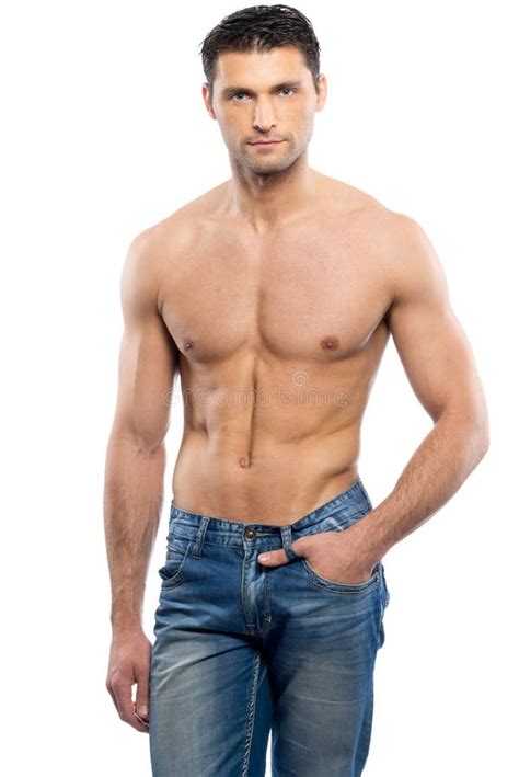 Man With Naked Torso Stock Photo Image Of Pants Jeans