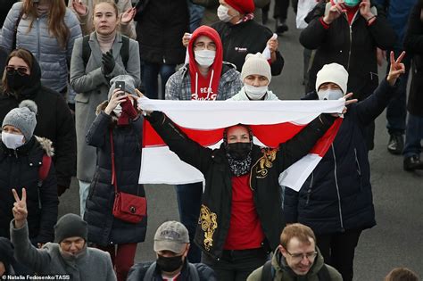 Tens Of Thousands Of People March Through Streets Of Minsk In Belarus