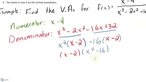 To find the vertical asymptotes, we determine where this function will be undefined by setting the denominator equal to zero Vertical Asymptotes of Rational Functions - YouTube