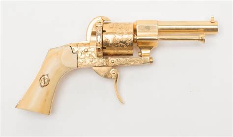 Beautiful Engraved Gold Plated Pinfire Revolver 765mm Cal 2 34