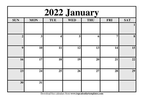 January 2022 Calendar Template Printable Print Now Free Printable